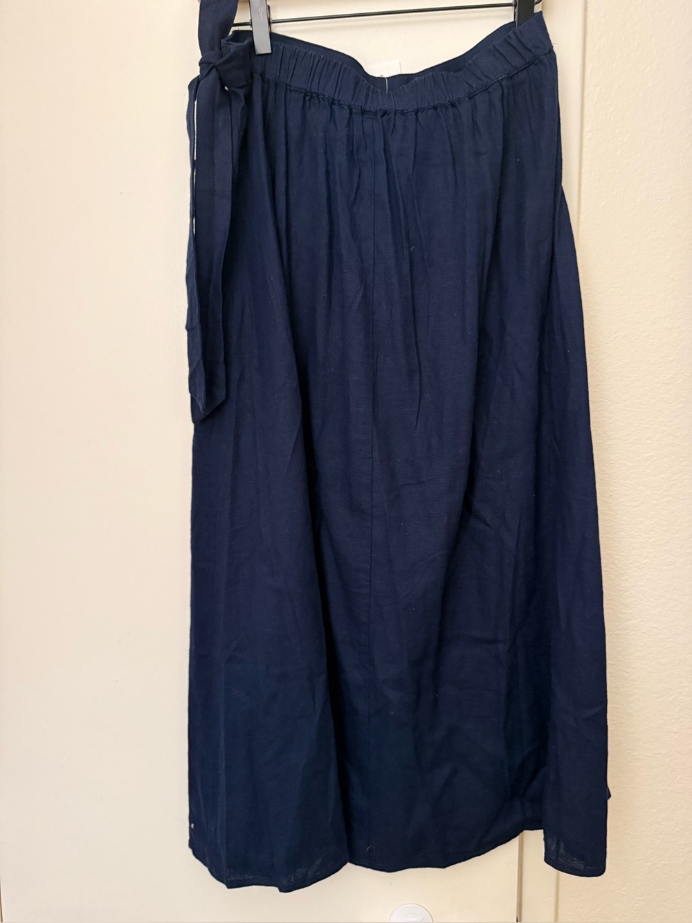 New J.Crew Factory Navy Linen Blend Faux Wrap Midi Skirt with Side Tie M - Picture 2 of 3